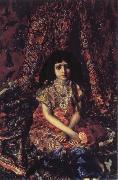 Young Girl against a Persian Carpet Mikhail Vrubel